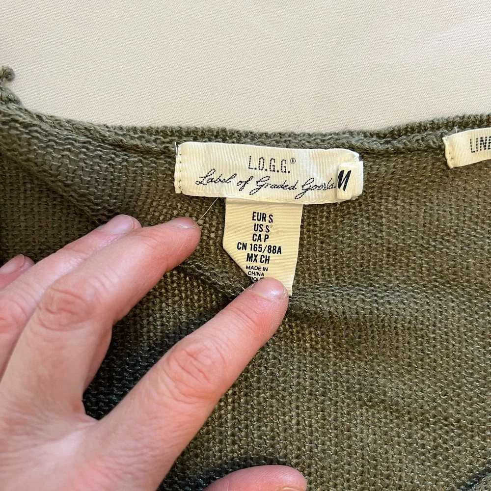 L.O.G.G. by H&M linen blend green cropped casual long sleeve top Sd - Picture 5 of 9